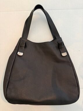 Prune Black Leather Shoulder Bag with Silver Accents
